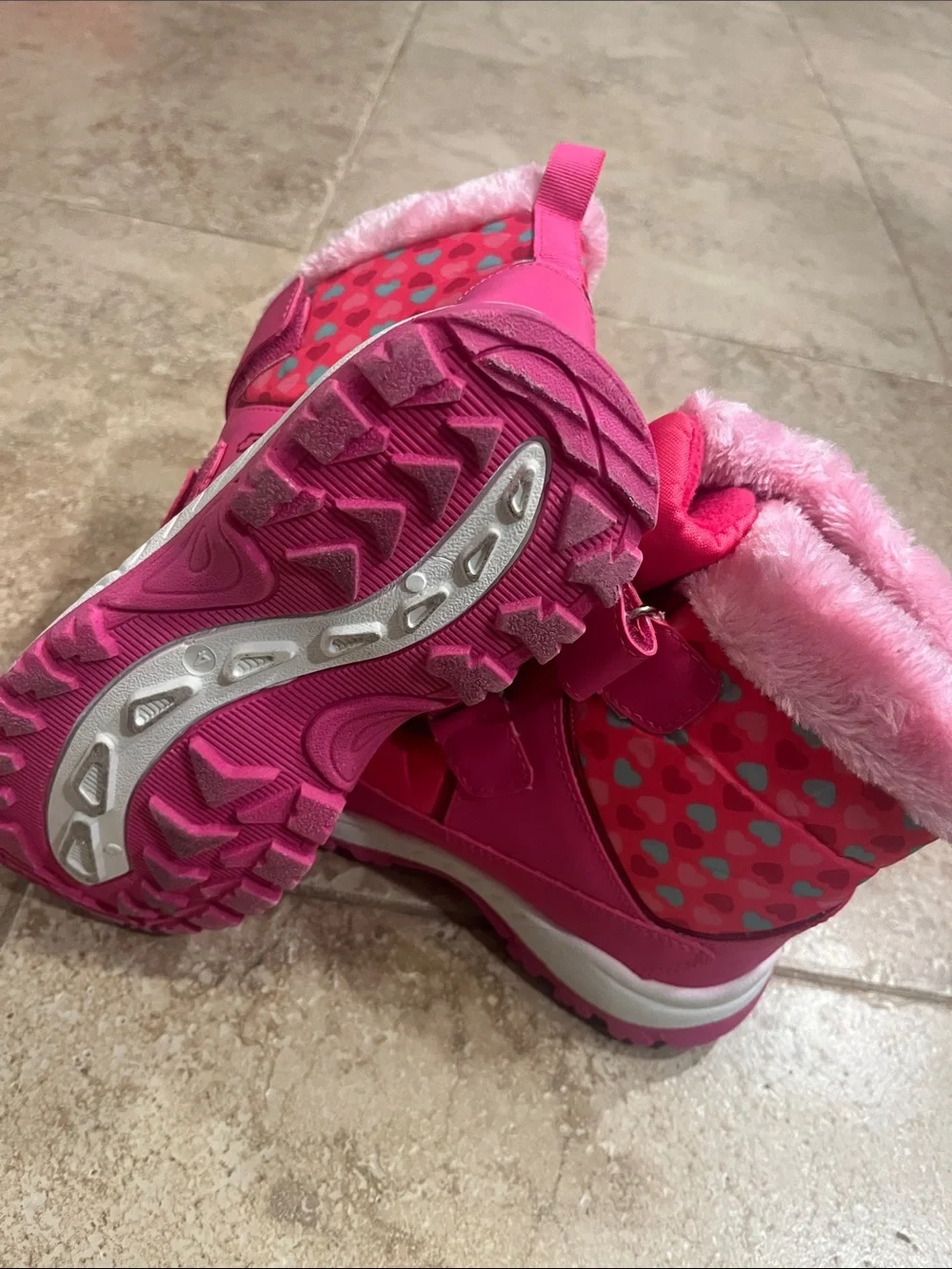 Rugged Bear Kids' Pink Velcro Insulated Snow Boots with Hearts